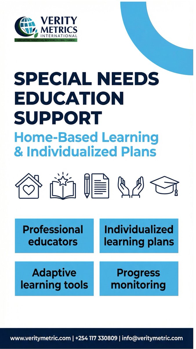 VerityMetrics's tweet photo. Every learner deserves quality education. Our Special Needs Education consultancy provides professional educators, individualized learning plans, and adaptive tools for home-based learning success.

#VerityMetrics #SpecialNeedsEducation #SNE #InclusiveEducation #HomeBasedLearning https://t.co/9jhC0ue3QK