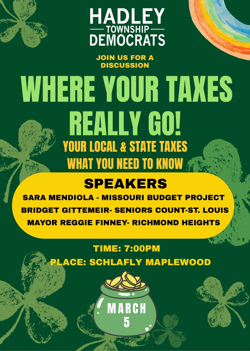 MO’s taxes are changing — and it will hit your paycheck.

With Mike Kehoe’s income tax plan in focus, learn now, not later!👀

⭐ Sara Mendiola, MO Budget Project
🧠 Bridget Gittemeir, Seniors Count STL
🏛️ Reggie Finney, Richmond Heights Mayor

📅 Mar 5 | 7PM
📍Schlafly Maplewood