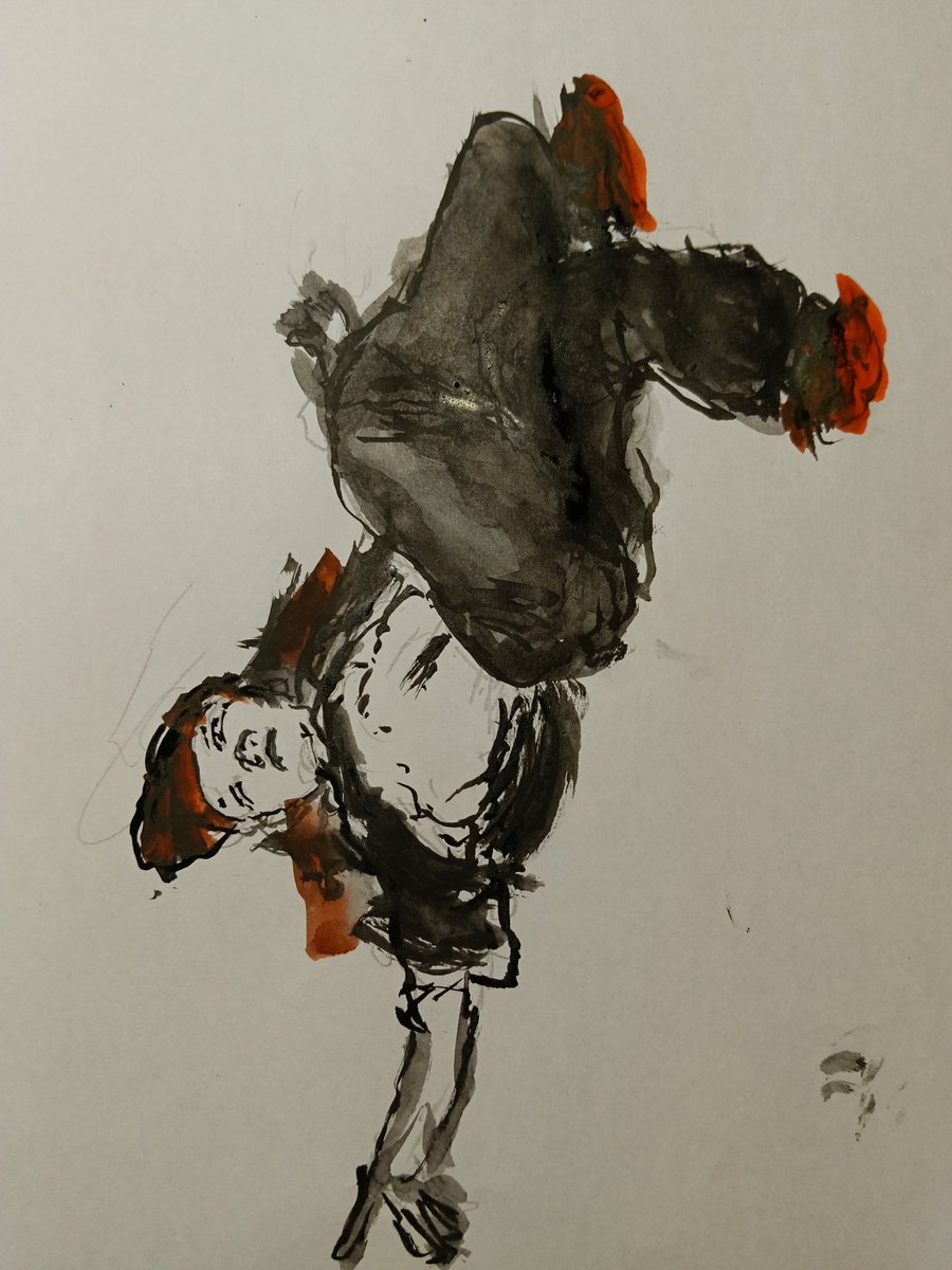 ブレイクダンスの即興5分絵。 #墨絵 #水墨画