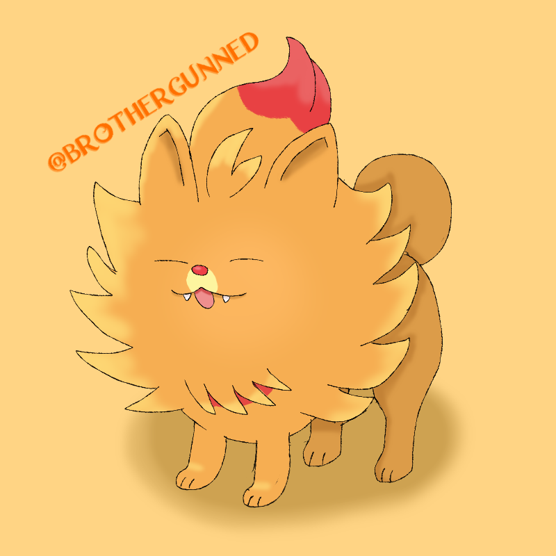 Brothergunned's tweet image. Not a single thought in his brain...  

(I love you Pombon my beloved! 🧡)  

#Pokemon30 #pombom #pokemonfanart