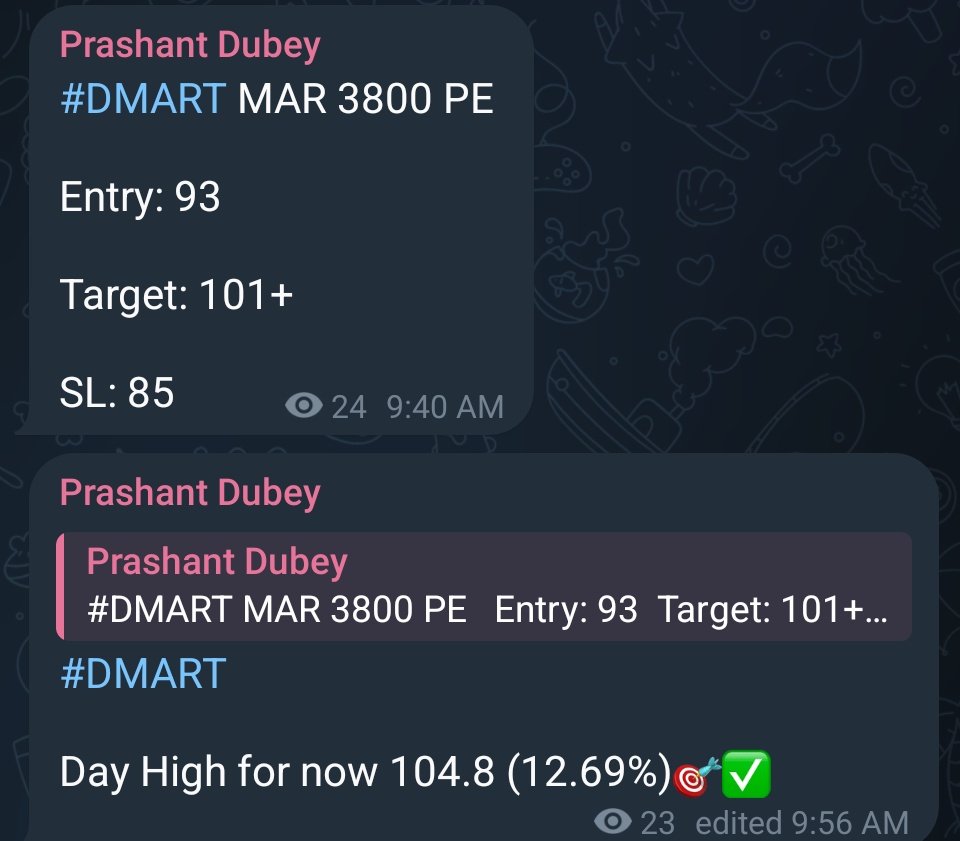 #DMART #NIFTY50 #niftycrash

Went up to 113.10 (21.61%)

t.me/Prashant_DY8