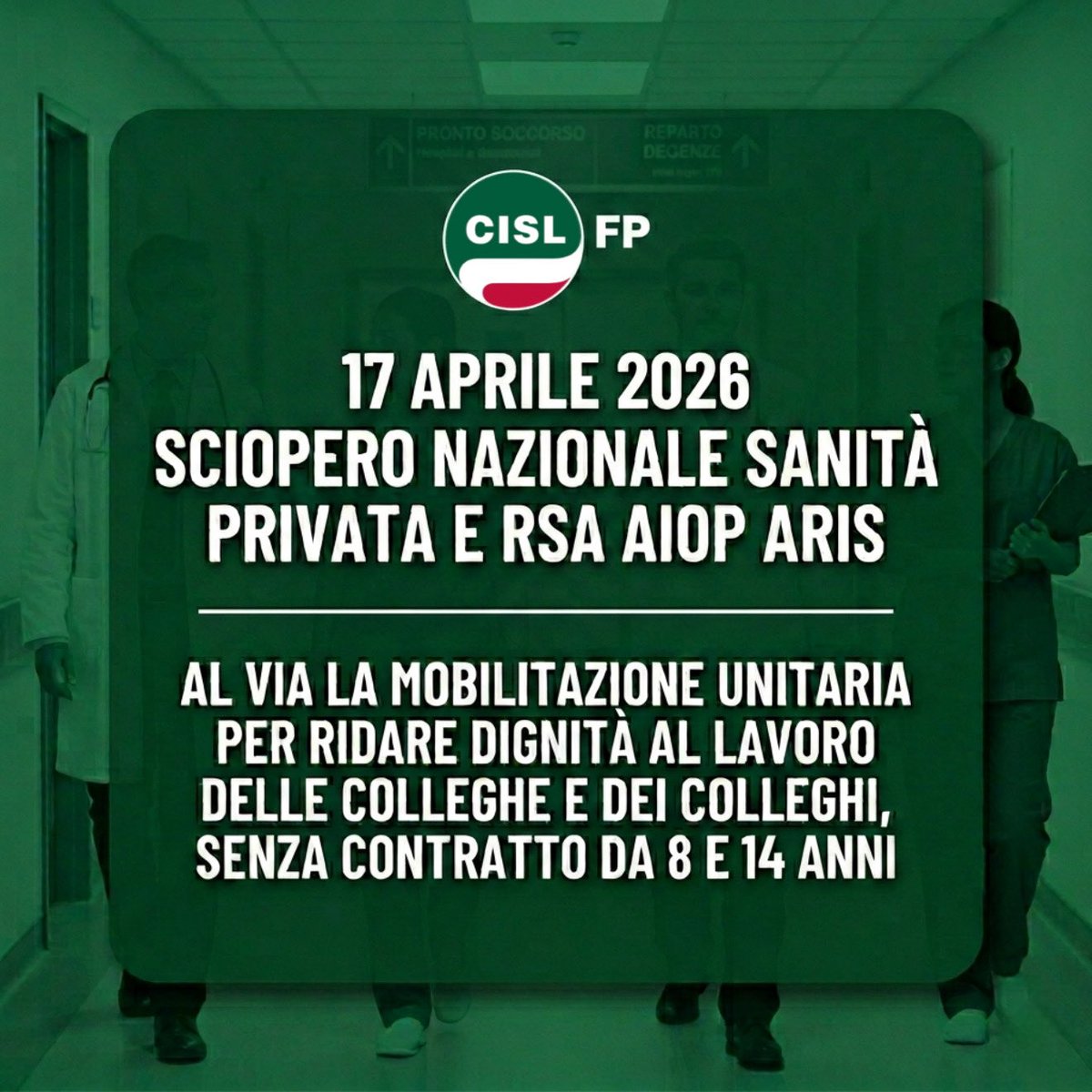 cislfp's tweet photo. 🏥 𝗦𝗔𝗡𝗜𝗧𝗔̀ 𝗣𝗥𝗜𝗩𝗔𝗧𝗔 𝗘 𝗥𝗦𝗔 #aiop #aris: 𝟭𝟳 𝗔𝗣𝗥𝗜𝗟𝗘 𝗦𝗖𝗜𝗢𝗣𝗘𝗥𝗢 𝗡𝗔𝗭𝗜𝗢𝗡𝗔𝗟𝗘 𝗔 𝗥𝗢𝗠𝗔

Porteremo in piazza la voce di 300mila operatori che garantiscono un servizio pubblico essenziale per il Paese.

👉il comunicato: https://t.co/N0tooAxsJd https://t.co/Z4th7DyEe4