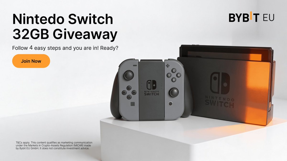 GIVEAWAY ALERT 🎁

With Bigger Return, Shorter Hold now live, we’re giving away a Nintendo Switch 32GB. 🔥

Bybit EU users can now get an extra 3% APY on top ups while still using the platform as normal. That means you can top up, stay active on Bybit EU, and earn more on top.