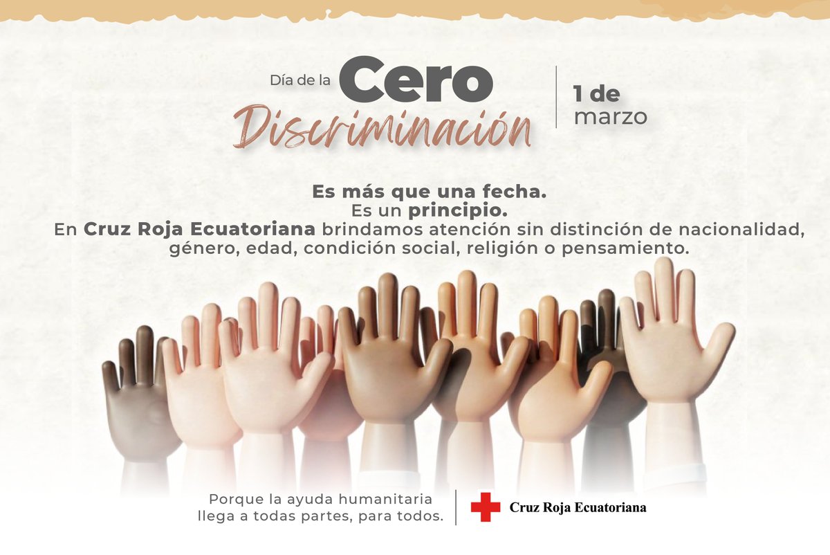 cruzrojaecuador's tweet photo. En Cruz Roja Ecuatoriana la ayuda se brinda sin distinción alguna ⛑️. La no discriminación es un principio que guía cada acción humanitaria.
Porque estamos en todas partes, para todos.

#CeroDiscriminación #CruzRojaEcuatoriana https://t.co/o8vEiaC8q3