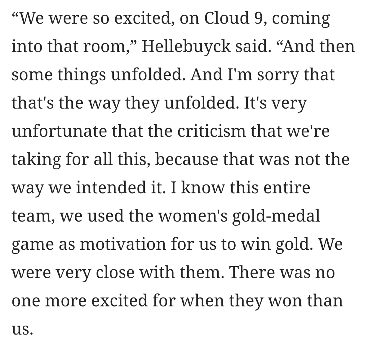 citchmook's tweet photo. Hellebuyck not backing down, "It's unfortunate that their win (women) is getting overshadowed right now, because what they did was just incredible.”

The media so desperately wants a problem to exist where there simply isn't one. It's all so tiring. https://t.co/mnEH3fwEeA