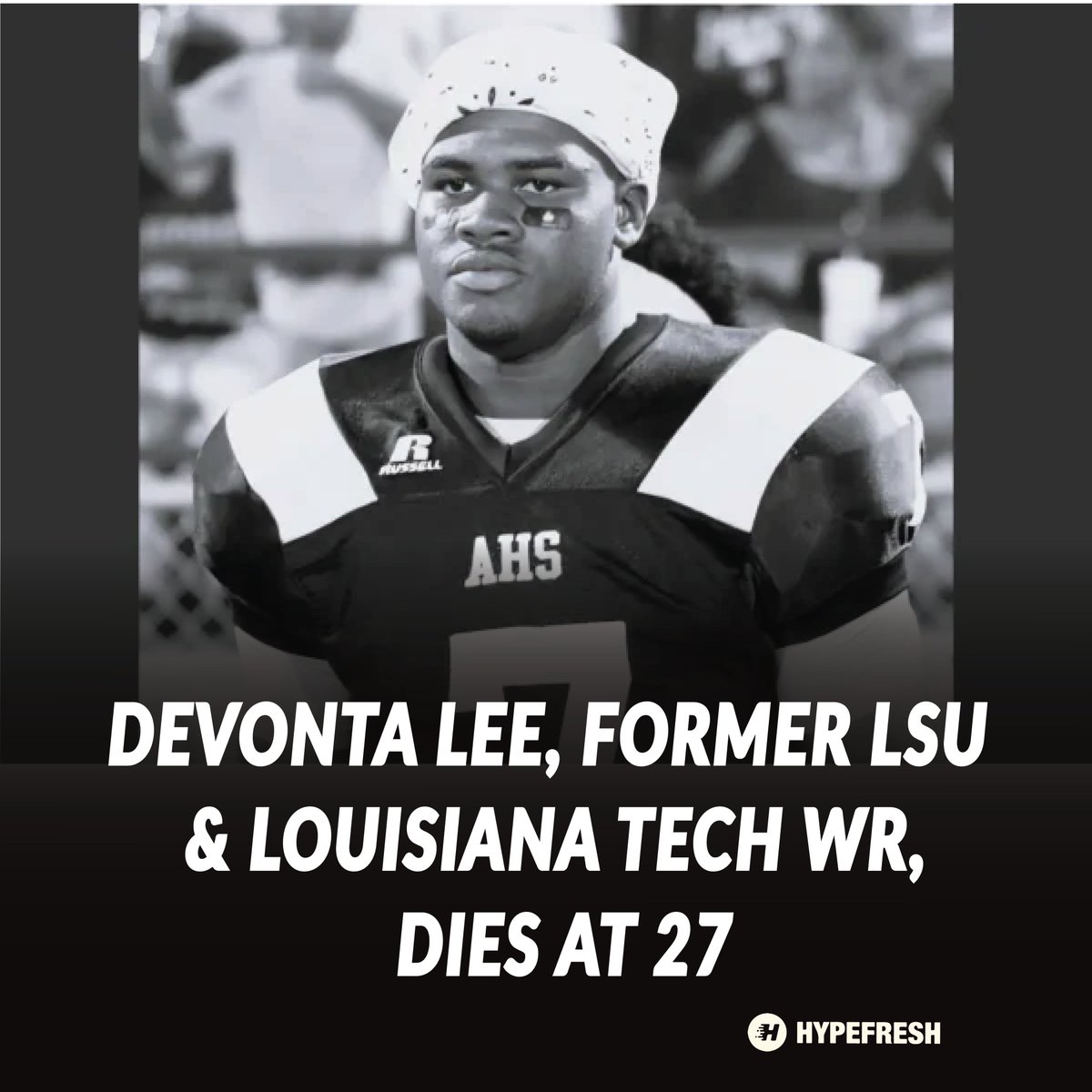 HypefreshC's tweet photo. Former #LSU and #Louisiana Tech wide receiver #Devonta Lee has tragically passed away at just 27 years old. The football community mourns the loss of this talented athlete whose impact on and off the field will be remembered. 

https://t.co/9fsPGIJ0Hg https://t.co/UohS8bY9P8