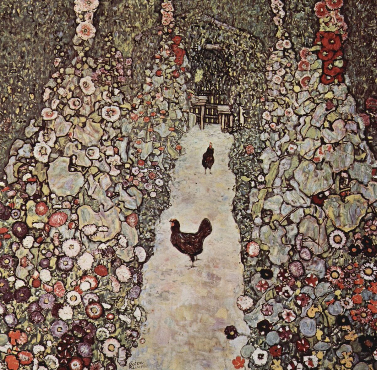 artistgklimt's tweet photo. Garden with Roosters, 1917 #artbots #klimt https://t.co/zi9eXUoXud