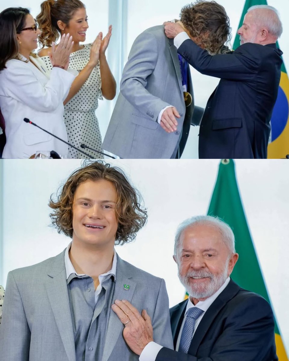 Que momento! Nosso medalhista de ouro nas Olimpíadas de Inverno, Lucas Pinheiro, com o presidente Lula! 🥇🇧🇷