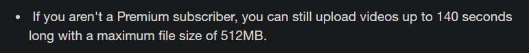 Restrictions on videos are supposed to be up to 512 MB. What gives? <a href="/Support/">Support</a>