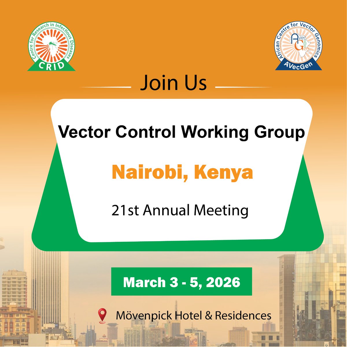 cam_crid's tweet photo. #CRID’s African Centre for Vector Genomics (#AVecGen) is honoured to participate as an exhibitor at the 21st Annual Vector Control Working Group (#VCWG) Meeting in Nairobi, #Kenya. 
@all https://t.co/85USzdvUGw
