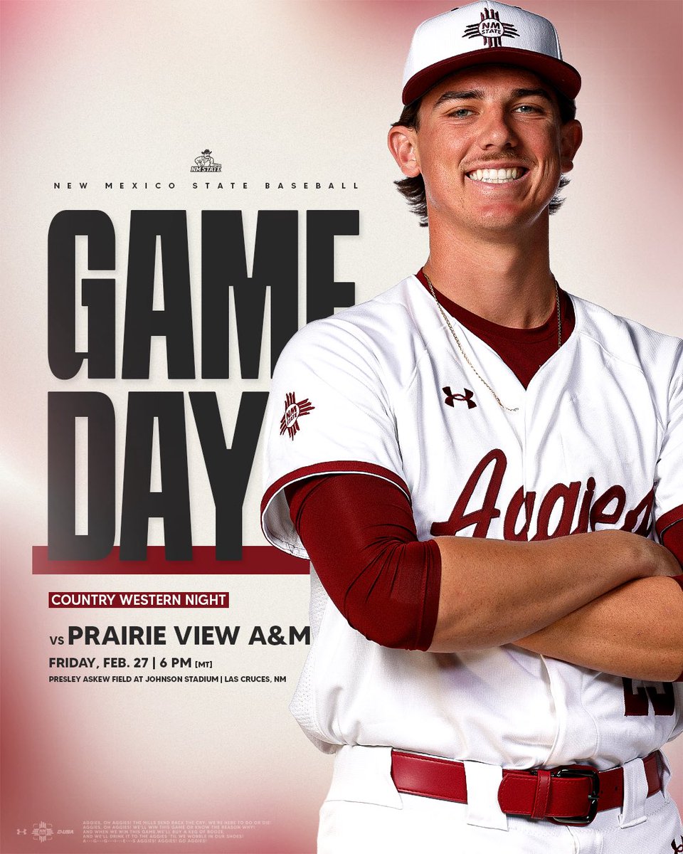 NMStateBaseball's tweet photo. Under the Friday Night Lights💥

🆚 Prairie View A&amp;M
⏰ 6 PM
📍 Presley Askew Field at Johnson Stadium
📻 https://t.co/KB0HQMIbxO
📊 https://t.co/pZZwFzp3Nu
🎟️ https://t.co/HYEEHvdMtD
🤠 Country Western Night

#AggieUp https://t.co/SIDKjOeEKB