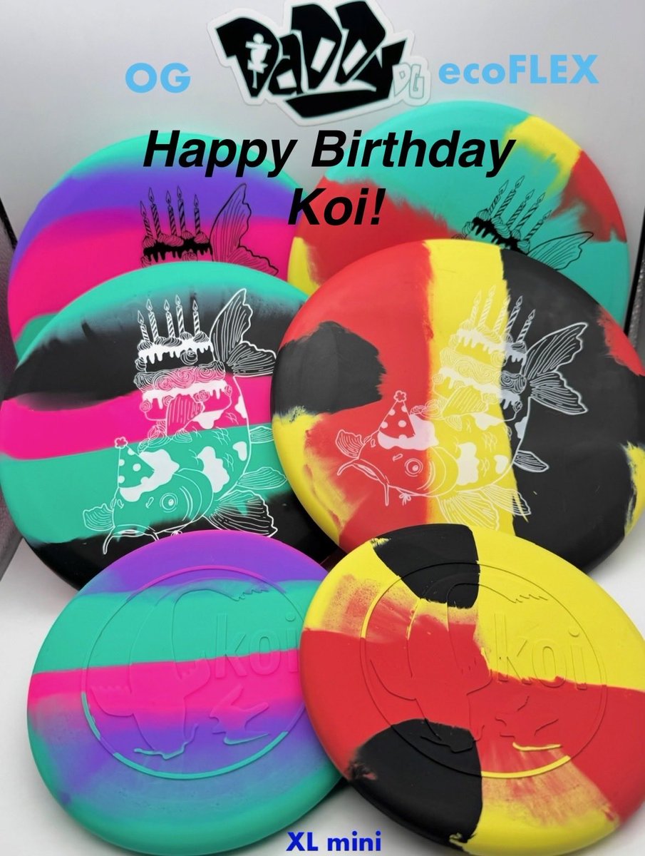 Happy 5th Birthday to the KOI from Elevation Disc Golf! We are all stocked up with the new OG and Eco Flex Koi’s 🎂 🎉 🎈 

ALSO, we have loaded their new XL minis to the shop! Live NOW at Daddy DG 🫡 daddydiscgolf.com/collections/el…
