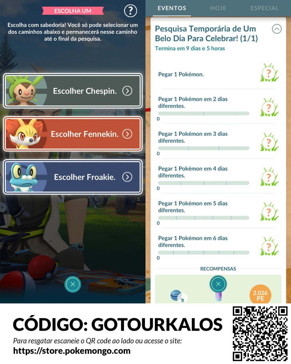 jogadaexcelente's tweet photo. Para celebrar os 30 anos da Franquia Pokémon e o Pokémon GO Tour Kalos, todos Treinadores podem resgatar uma Pesquisa Temporária que leva a encontros com Chespin, Fennekin ou Froakie com fundos de Pokémon X e Y.

Para resgatar, basta clicar nesse link:
https://t.co/s2soSXe3B1 https://t.co/04z78G1t67