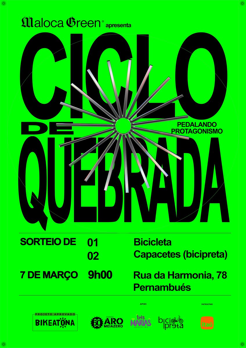 malocagreen's tweet photo. Salve Maloca! 
Dia 7/03 tem Ciclo de Quebrada em Pernambués! 🚲
Oficinas de mecânica, customização + graffiti, leis no trânsito, feijoada comunitária e sorteio de 1 bike + 2 capacetes!
📍 Rua da Harmonia, 78
🕘 A partir das 9h
📝 Inscreva-se: https://t.co/VHYFt9QIsJ

Vamo!💚 https://t.co/k7SEJqASAJ