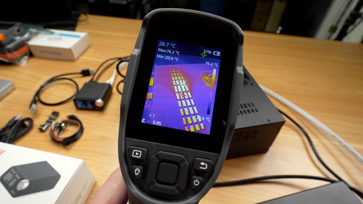geerlingguy's tweet photo. @mktpavlenko @Exaviz @Mandy_Li888 Thermal image from my blog post (https://t.co/NGF9wV6RgH) — cooling can be improved. A couple ways to do that, like adding a fan/heatsink on the CM5, or closing off some vent holes. The enclosure I'm testing is an early prototype, so hopefully DeskPi can improve the airflow too. https://t.co/b61MlmgdUH