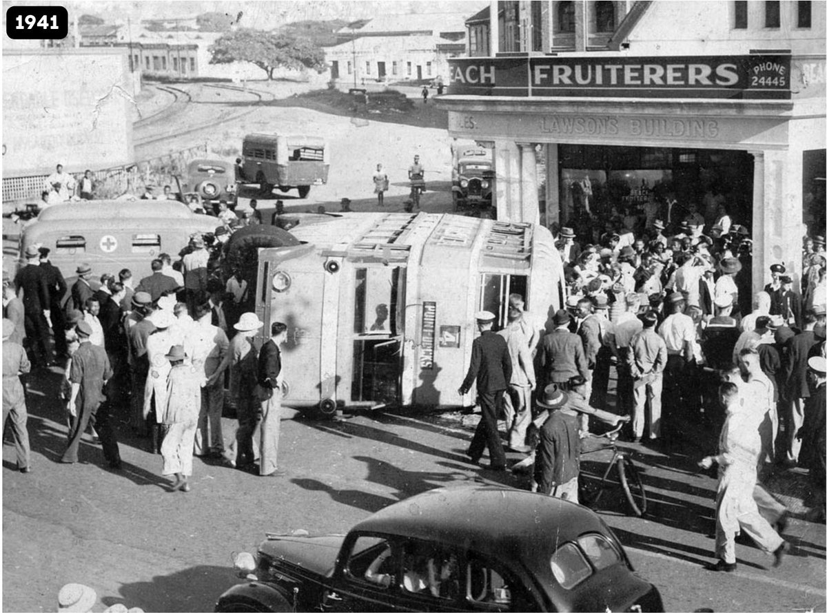 Old Durban.

Criterion Theatre on the corner of Field St and the Esplanade. 1931.

Trolleybus overturns on West Street. 1941.