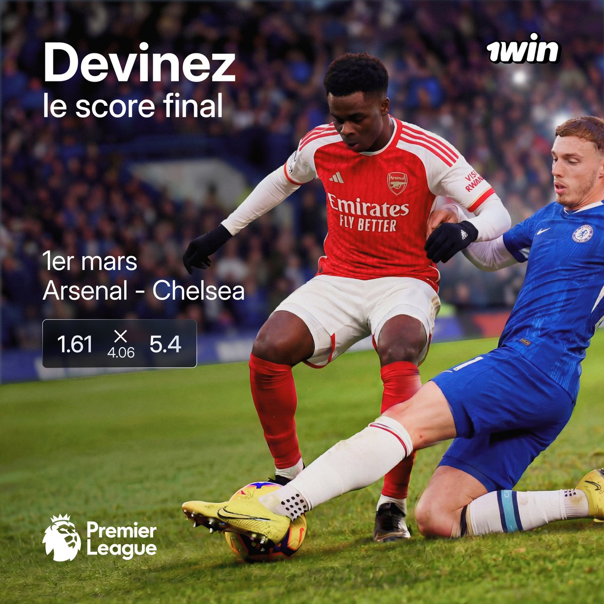 Arsenal affronte Chelsea dans un match de suspense et à grand enjeu ! Bukayo Saka mènera-t-il Arsenal à la victoire ou Chelsea tiendra-t-il bon ? 

Devinez le score final dans les commentaires et indiquez votre identifiant 1win. Une bonne réponse au hasard gagne 30 USDT.