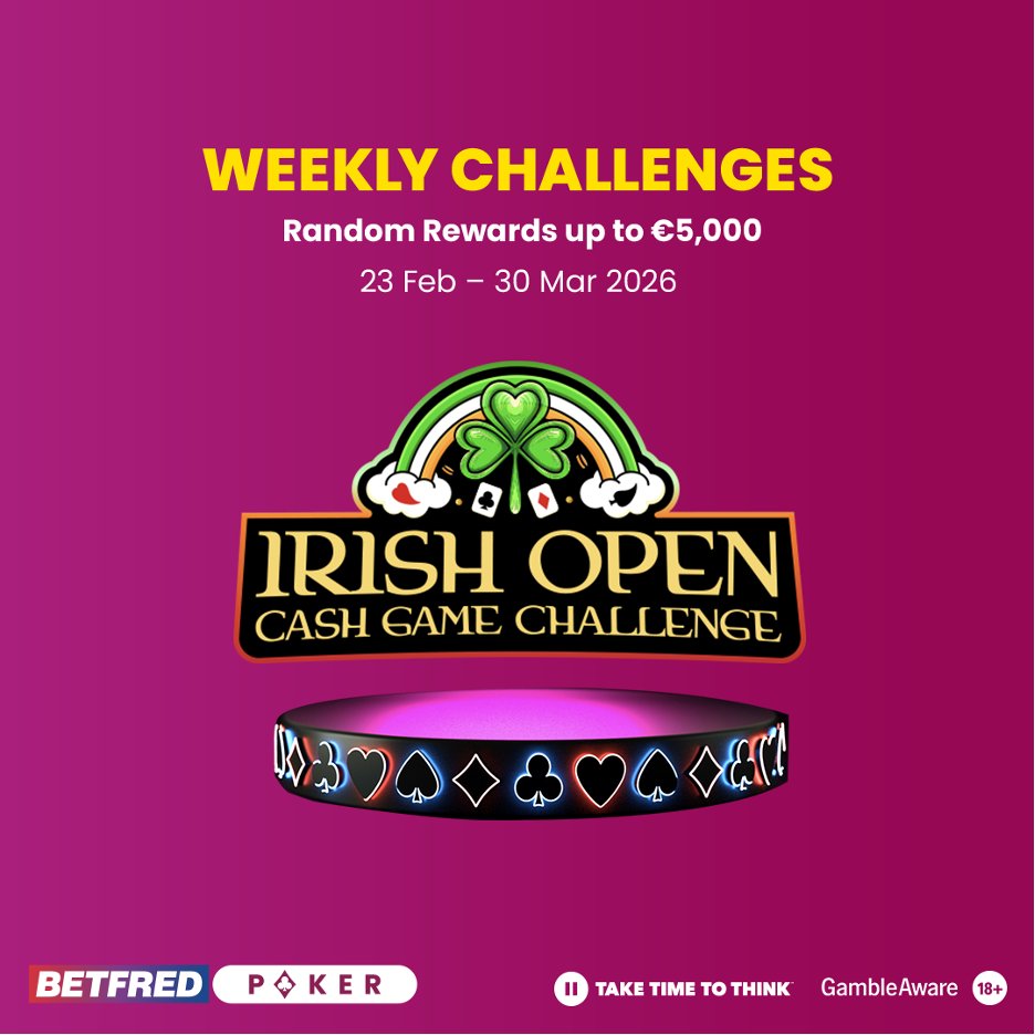 BetfredPoker's tweet photo. ☘️ IRISH OPEN CASH GAME CHALLENGE

Opt in, play eligible NLHE and Omaha cash games, complete weekly Missions and receive Random Rewards incl. cash prizes up to €5,000 and Free Blinds.

🔗 https://t.co/TgvLcH6vvz https://t.co/yRP75hgeDE