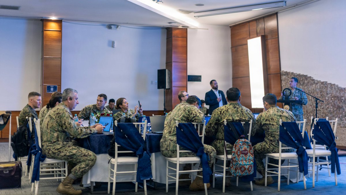MARFORSOUTH's tweet photo. U.S. Marines and Sailors meet with the @armada_ecuador during Maritime Staff Talks in Quito, Ecuador, Feb. 26, 2026. #USMC #PartnerForces #Readiness https://t.co/7v8uRFUdEC
