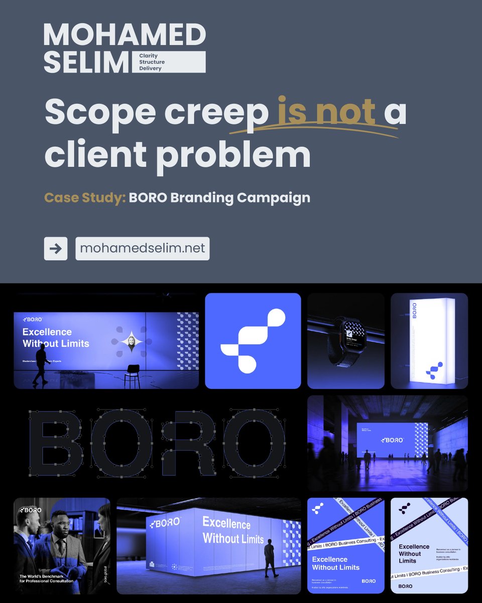 SelimPMs's tweet photo. Scope creep isn't a client problem
It’s a leadership failure to define boundaries

Case study: BORO

Problem: undefined deliverables and shifting scope
Solution: structured timeline and milestone control

Outcome: 95% on-time delivery

Execution: MOVIA Agency | Mohamed Selim https://t.co/y5wCYKqlpU