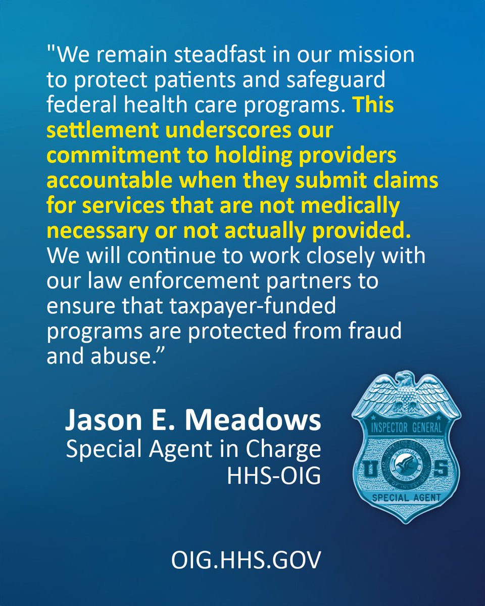 OIGatHHS's tweet image. Six Texas doctors and their practices have agreed to pay nearly $5 million to resolve allegations that they submitted false claims to #Medicare, #Medicaid and #TRICARE for services that were not provided or were not medically necessary. Read more: direc.to/fTqq