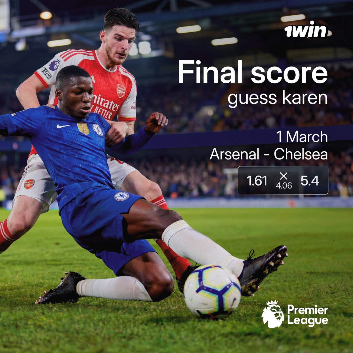 Arsenal aur Chelsea ke beech romanchak or kaante ki takkar! Kya Bukayo Saka Arsenal ko jeet dila payega ya Chelsea apni pakad banae rakhegi? 

Comments mein final score guess karen aur apni 1win ID bhi include karen.Ek random sahee guess jeetega 30 USDT.