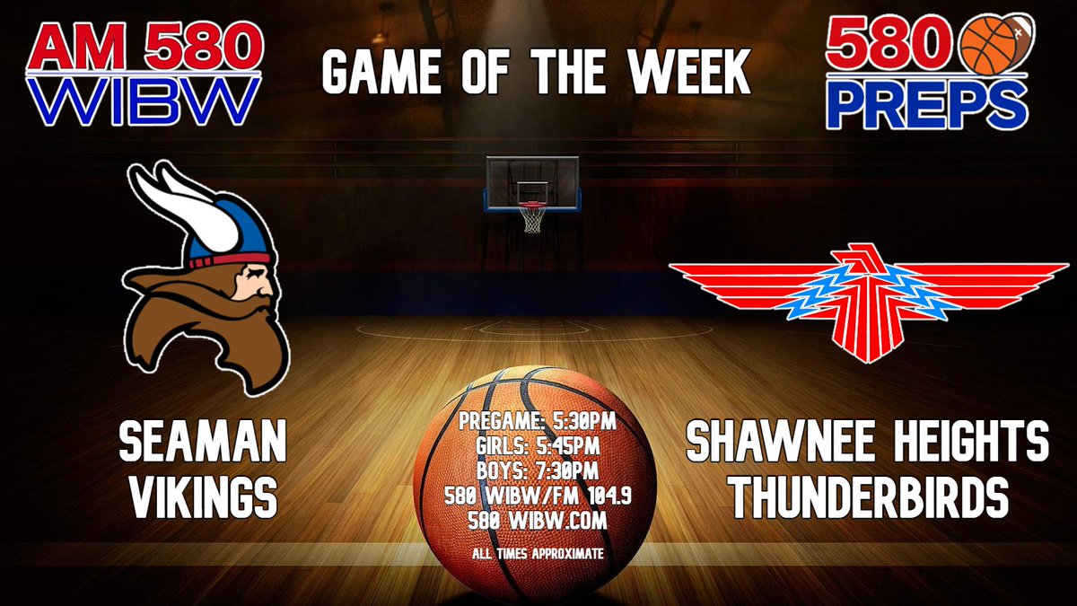580SportsTalk's tweet photo. It's a heated rivalry on the regular season finale of the #580Preps Game of the Week, as @SeamanBoysBball @ladyvike_bball hosts @SHHSThunderbird! Join Dan Lucero and Larry Latimer for all the action tonight on 580 WIBW/FM 104.9 and https://t.co/mxhN9vbSXm! https://t.co/rq3JvQCDb9
