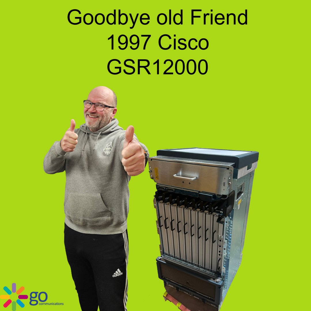 Farewell to this venerable Cisco GSR 12000, the industry’s first true multi-gigabit router. Introduced in ’97, it powered service-provider networks for over a decade before making way for modern 100G-ready successors. Goodbye, old friend.