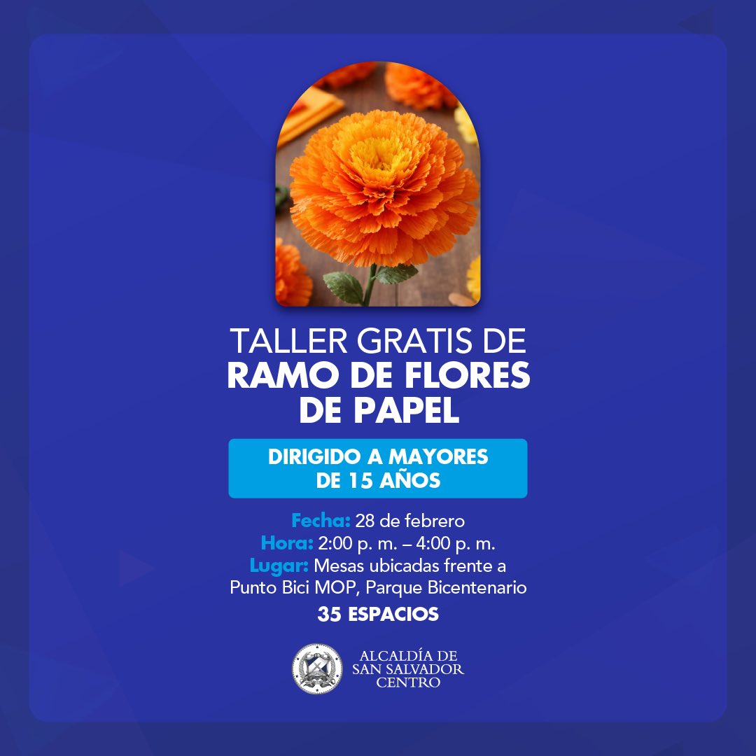 alcaldia_ss's tweet photo. ¡Este 28 de febrero en el Parque Bicentenario, aprende, muévete y crea!

💐Ramo de Flores de Papel:
https://t.co/MO1tWzHe1n

📸Fotografía Artística con Celular:
https://t.co/kUl5vKW0tb

💃🏻Aeróbicos:
https://t.co/CDx6S1CLjd

⚠️Inscripción previa. https://t.co/aTreErSdk1