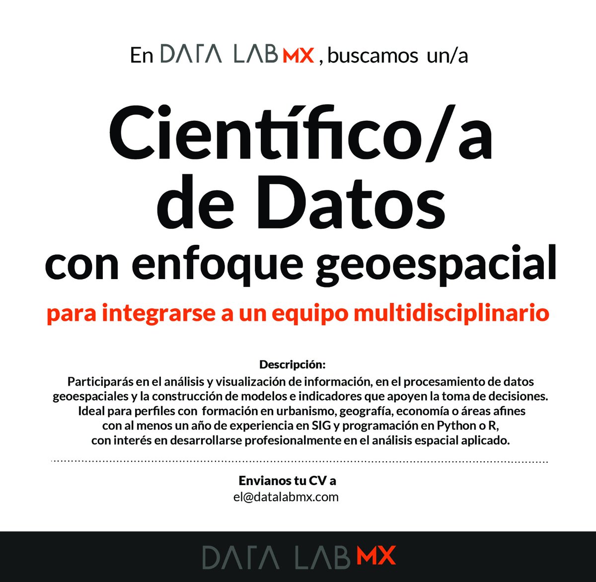 En Datalabmx seguimos fortaleciendo nuestro equipo,  estamos en búsqueda de talento! Incorporación de forma presencial!