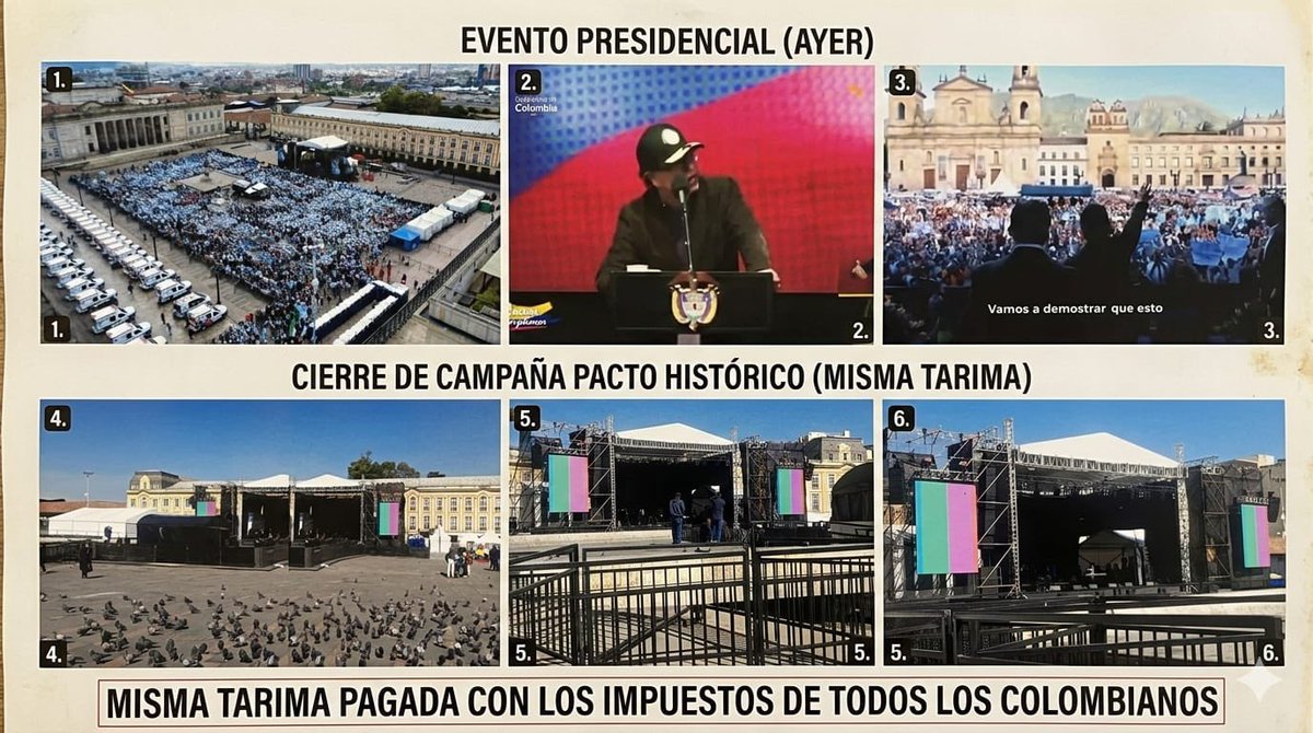 ElDestapadorCol's tweet photo. Hola @PactoCol👋 ¿haciendo campaña sabroso con nuestros impuestos o parece? Hoy a las 11 AM es el “#PactoFestConIvan” en la Plaza de Bolivar y estas 📸 evidencian al parecer es la misma tarima que uso @PetroGustavo en su acto con los “equipos en territorrio”. ¿Coincidencia? 🤔 https://t.co/0Mn7FJuXzF