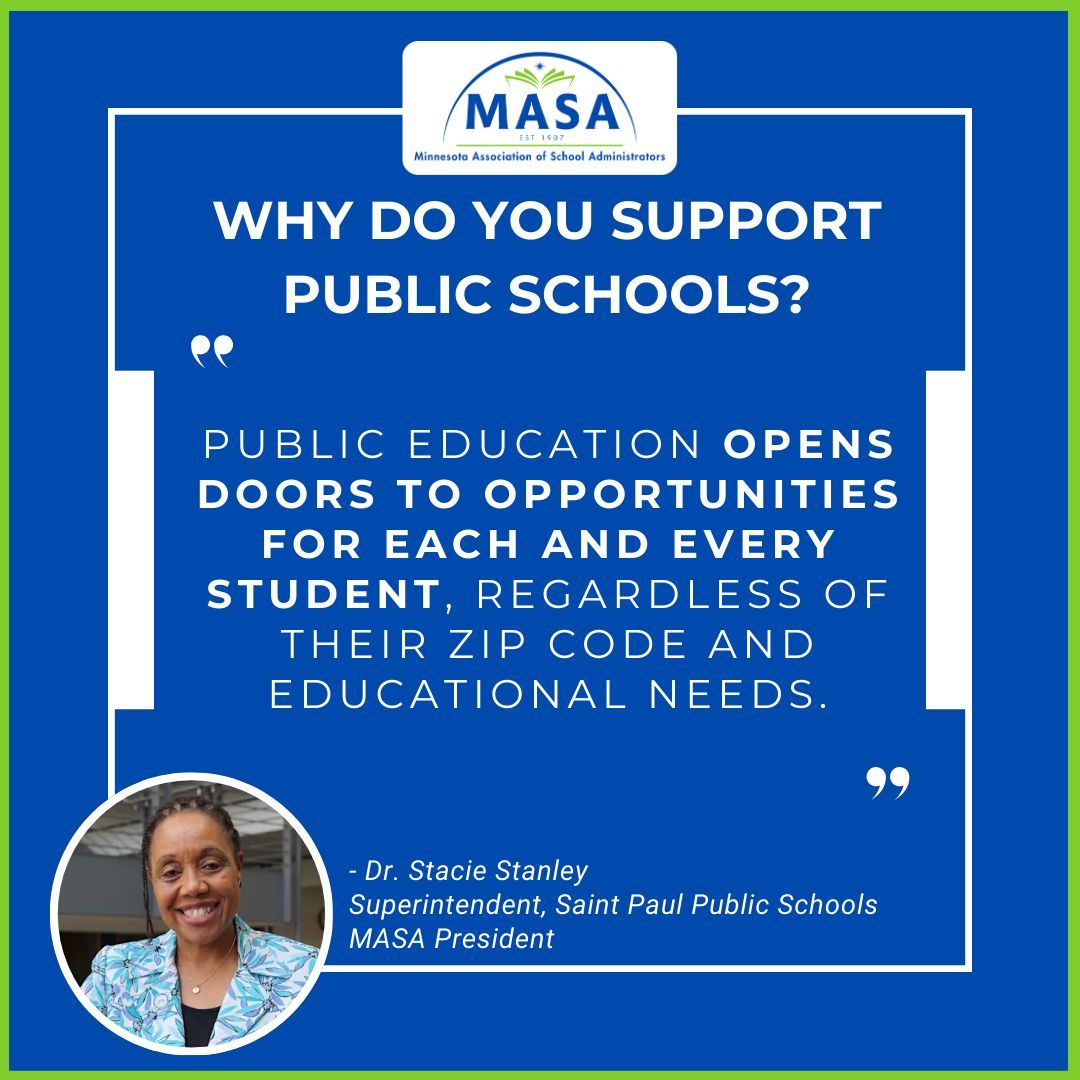 MNAssocSchAdm's tweet photo. Dr. Stacie Stanley, Superintendent of Saint Paul Public Schools and MASA President, shares why she supports public education — because it ensures every student has access to learning, growth, and opportunity.
#PSW26 #HereForTheKids #publicschools #mnMASA #minnesota #education https://t.co/iEE1yitV8F