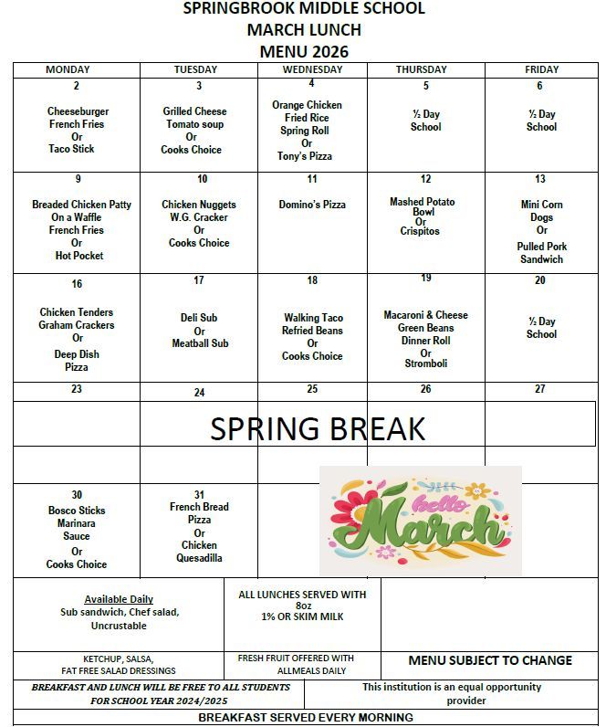 March Lunch Menu 💐 🍀