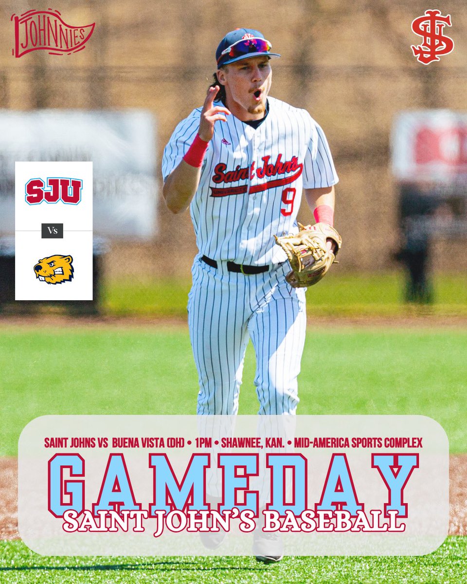 SJU_Baseball's tweet photo. It’s Johnnie Baseball game day! The Johnnie’s take on Buena Vista in Shawnee, Kansas for their opening weekend series. Game One starts at 1:00 pm! Go Johnnies! https://t.co/T1my6PSZuw https://t.co/UFp9Afj08O
