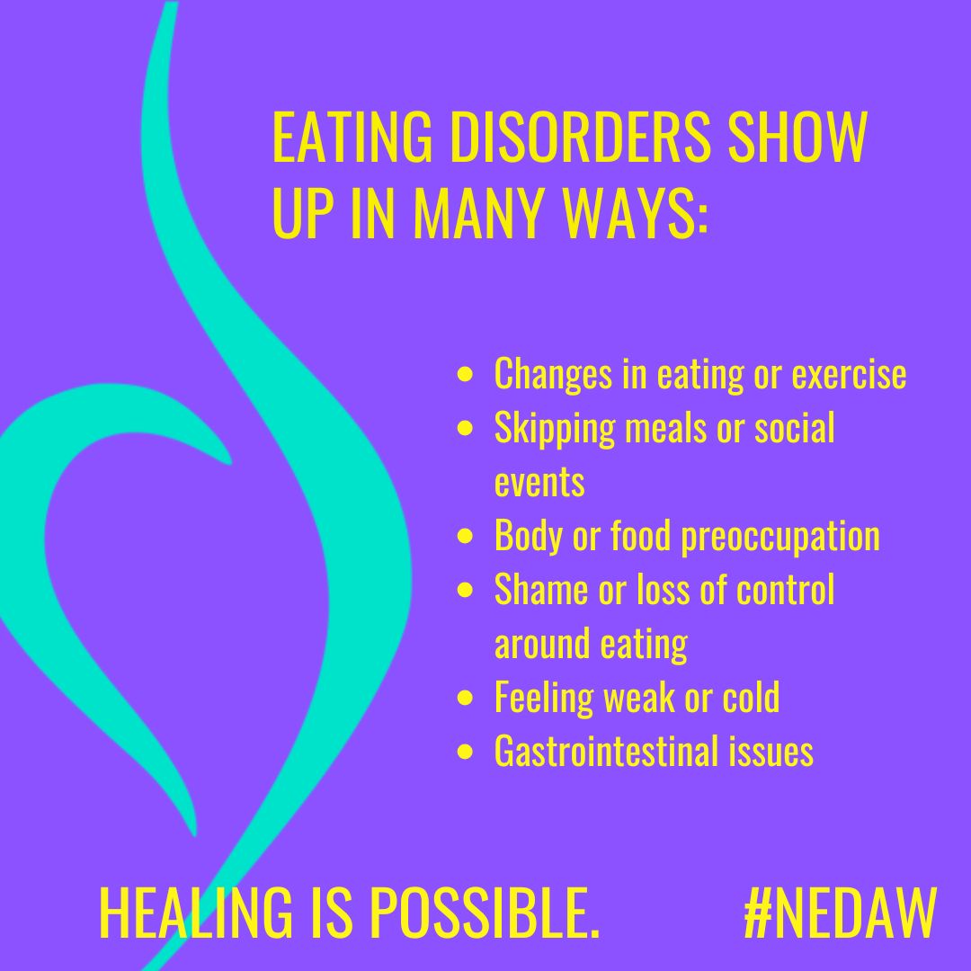What are some myths vs. facts for Eating Disorders?  Eating disorders are often hidden, showing up in our habits, thoughts, and physical and mental health.💜 

#NEDAW 
#EDAW 
#NEDA 
#EatingDisorderRecovery 
#EatingDisordersAwareness