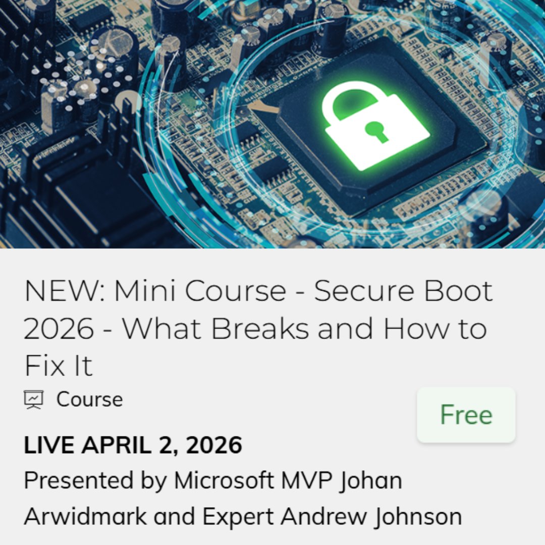 💥Microsoft is updating the #SecureBoot certificates — Check out this #ViaMonstraMiniCourse  APRIL 2, 9:00 - 10:30AM CDT 💻 SECURE BOOT 2026 - WHAT BREAKS AND HOW TO FIX IT with <a href="/jarwidmark/">Johan Arwidmark</a> and <a href="/AndrewJNet/">Andrew Johnson</a> 👨‍💻 If you manage Windows endpoints, servers, or imaging infrastructure,