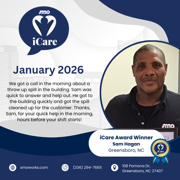 smoworks's tweet photo. Applause for Sam Hagan, our January iCare Award winner! Thanks for your hard work, Sam! 💙
👉 Read more: https://t.co/HoYbbpTbO7
#smoworks #EmployeeRecognition #smoiCareAwards #CleanWithPurpose #janitorialservices https://t.co/sFltplIsVc