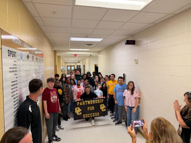CCPackersFball's tweet photo. We are so proud of @Panthers Kicker, Ryan Fitzgerald and so glad to call him a Packer ! He came by today to deliver his @NFL jersey for the #PackersToPros wall &amp; he spoke to a great group of students for our Partnership for Success Program ! #PackerPointOfPride https://t.co/mg7KPh2RJ9