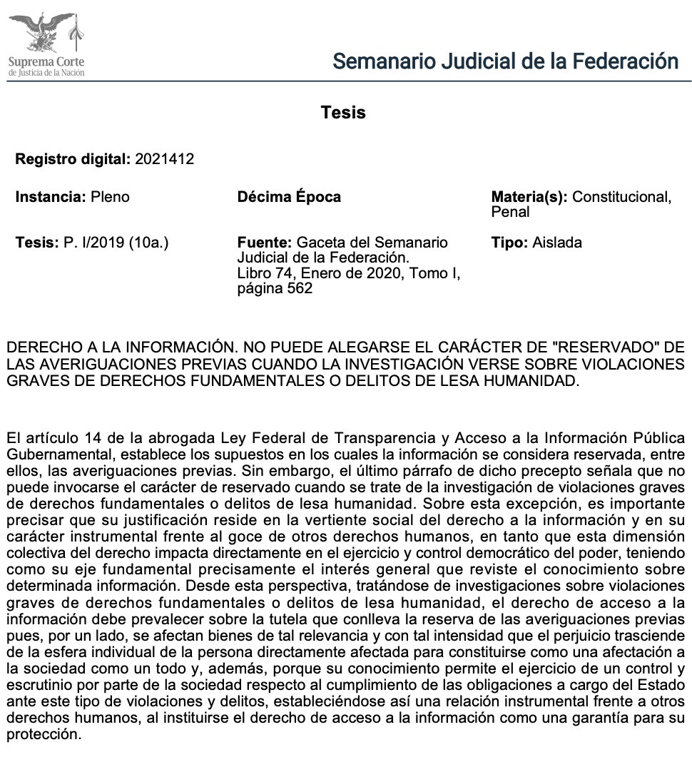 ⚖️📢 Violaciones graves a derechos humanos no pueden clasificarse como información “reservada”

Este criterio fija un límite claro al secreto ministerial: cuando una investigación verse sobre violaciones graves de derechos fundamentales o delitos de lesa humanidad, no puede