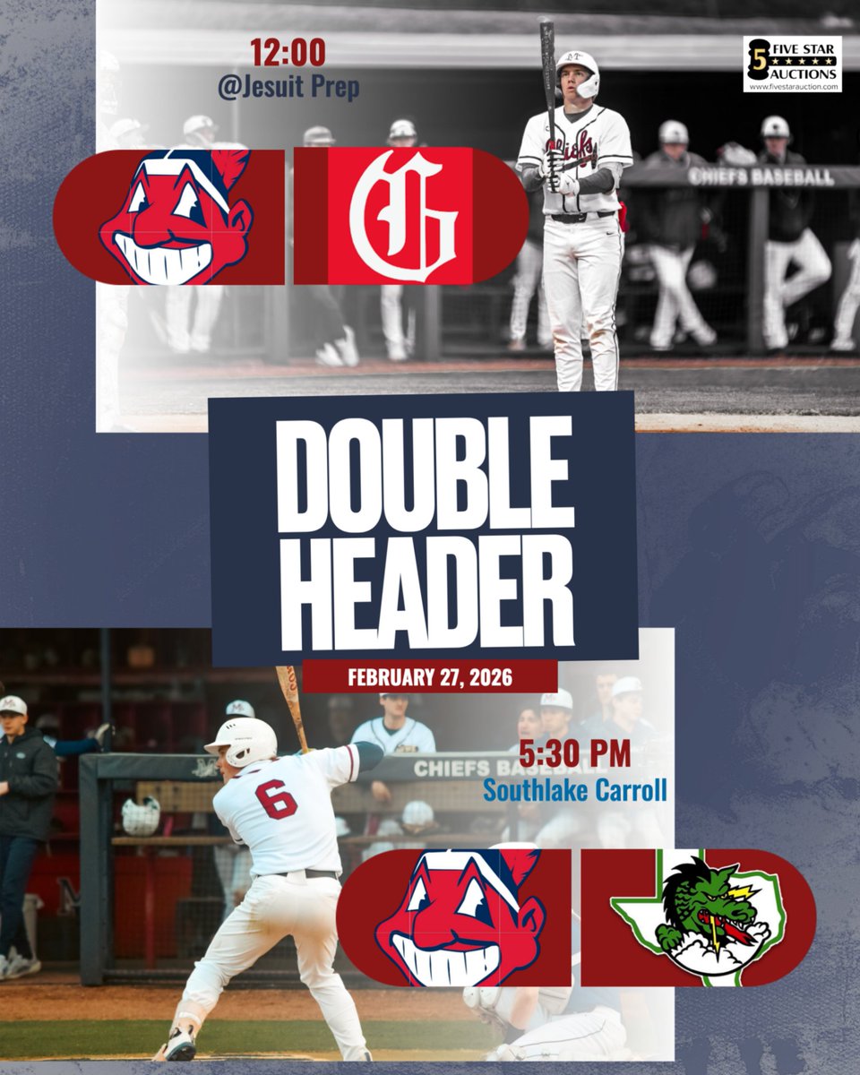 MHS_Chiefs_Ath's tweet photo. ⚾️ ⚾️ Let's play two! MHS will take on two more Lone Star powers today. The action starts at noon against Grapevine, and we will face the Dragons of Southlake Carroll at 5:30 PM. All action can be found at https://t.co/d5uqfD6amj
#ChiefPride https://t.co/pzlU7DHYoA
