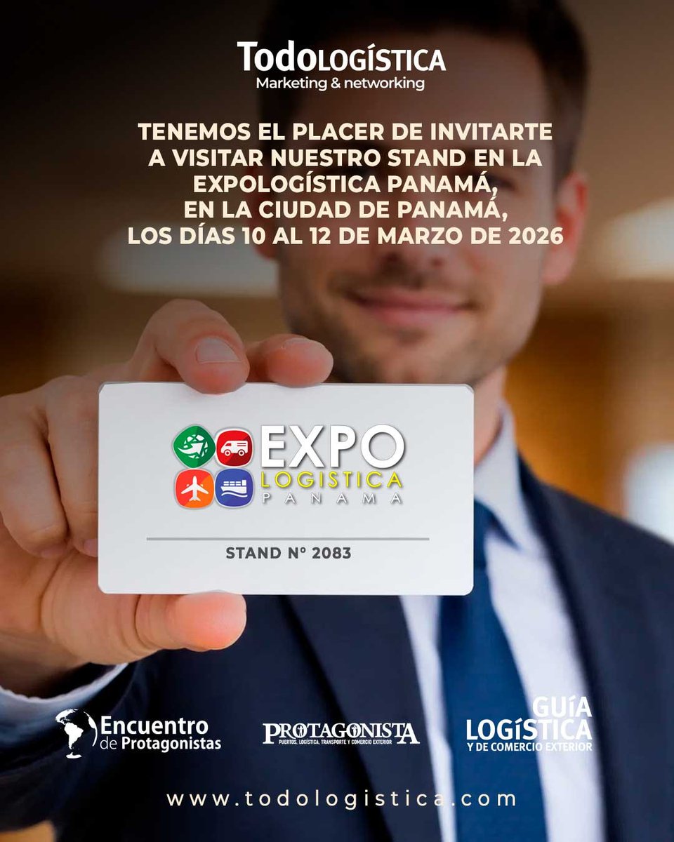 Todologistica's tweet photo. ¡Del 10 al 12 de marzo estaremos presentes en Expo Logística Panamá 2026! Nos dará mucho gusto recibirte en nuestro stand N.º 2083, compartir ideas.

¡Te esperamos en Panamá Convention Center, Ciudad de Panamá! https://t.co/FBDDfjKNbK