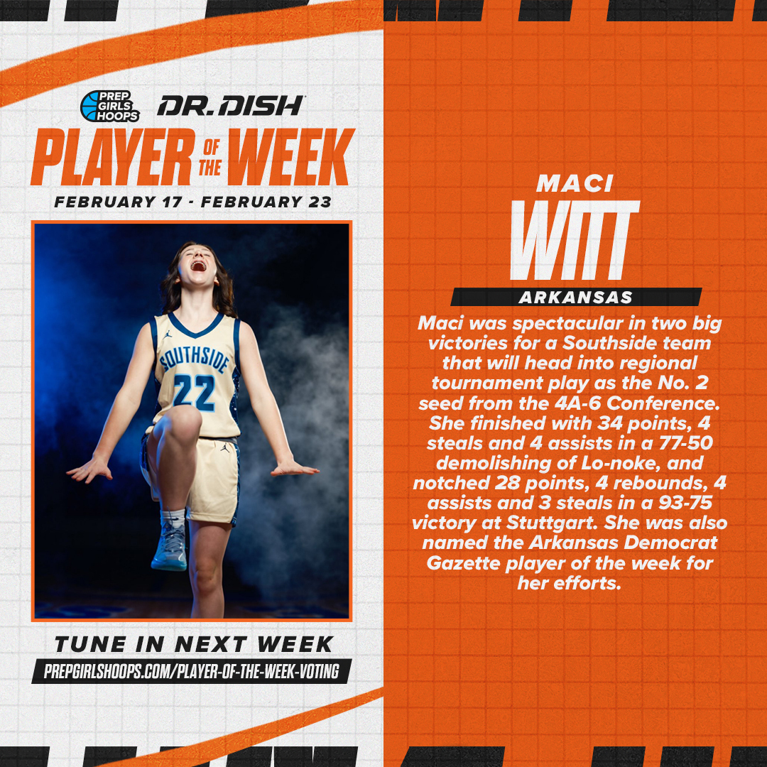 PrepGirlsHoops's tweet photo. The @drdishbball Prep Girls Hoops Player of the Week is Maci Witt (@MaciRWitt22)! 

🗳️ Submit your nominations: https://t.co/7ueSmZSIzF https://t.co/AxJenk5huh