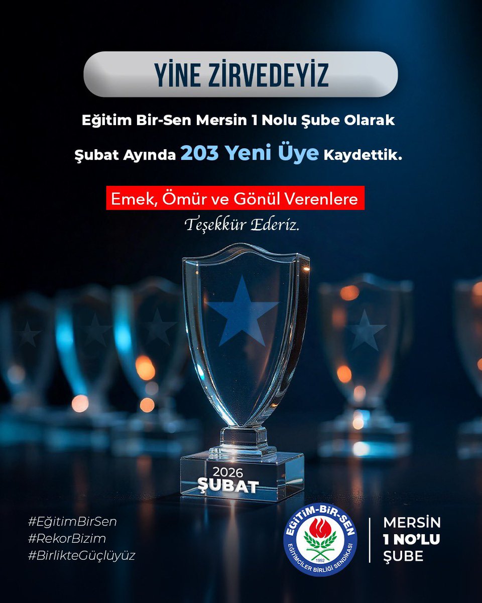 Keramet kimde diye soruyorlar…

Keramet ne sende ne bende; keramet BİZDE…!

Bu anlayışla, birlik ve beraberlik içinde yürüttüğümüz çalışmalar neticesinde Eğitim-Bir-Sen Mersin Şubesi olarak bu ay 203 yeni üye kaydı yaparak önemli bir başarıya daha imza attık.

Zirveden yeni