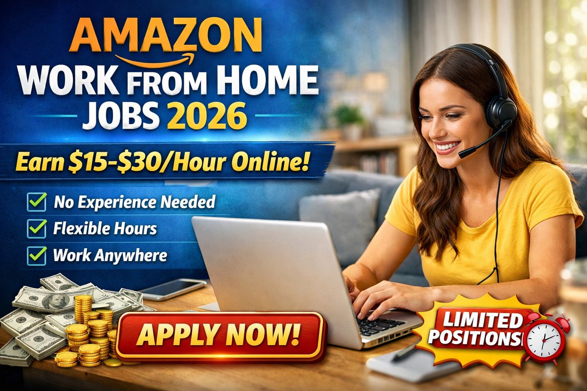 blancalopez321's tweet photo. 🚨 Amazon Work From Home Jobs 2026 Are Now Open! 💻

Earn 💰 $15–$30/hour online with beginner-friendly remote tasks. No experience needed. Flexible hours. Work from anywhere.

Limited openings available — apply before it’s full! 👇
 https://t.co/Z34l77MQCN

#AmazonWorkFromHome https://t.co/knyzzEttS5