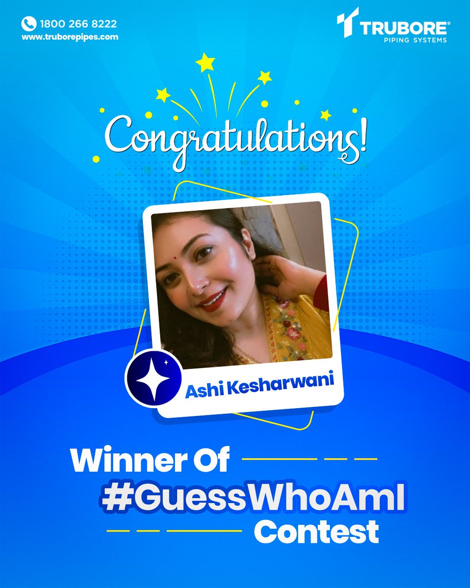 TruborePipes's tweet photo. 🥁 And we have a winner!
The correct answer to our Borewell Piping Systems
A big congratulations to our win @ashi_kesharwani for proving their Trubore knowledge! 🏆✨
Thank you to everyone who participated and made this challenge super engaging.
#WaterPipes #PipingSolutions https://t.co/h67olo5t5H