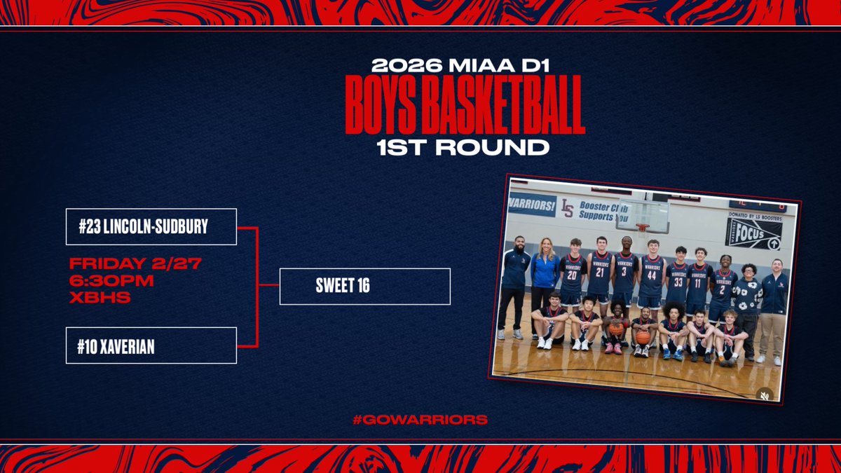Warriors978's tweet photo. Good luck to #23 Boys Basketball as they travel to take on #10 Xaverian in the D1 1st Round

6:30PM
Xaverian Bros HS

Tickets are $5 General Admission (Cash Only)

Link to livestream 
https://t.co/srmwyyyPoB https://t.co/BOyyOYHHEj