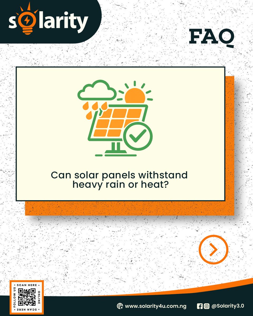 solarity4u's tweet image. Rain or heat? ☀️🌧️
Solar panels are designed to withstand harsh weather conditions while delivering reliable power every day.
With Solarity, your energy stays uninterrupted — no matter the season.

#SolarEnergy #Solarity #CleanEnergy #RenewableEnergy #SolarPowerNigeria