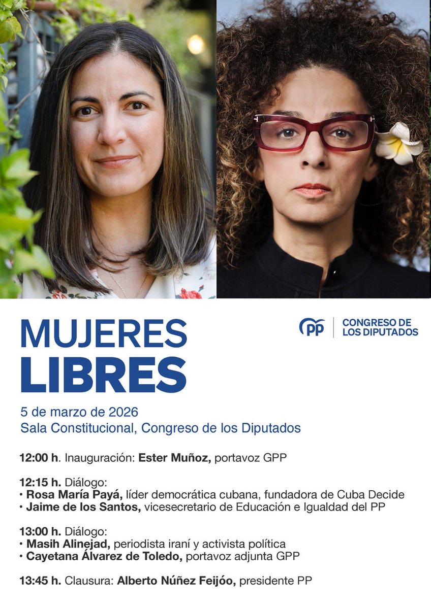 MUJERES LIBRES

Con <a href="/AlinejadMasih/">Masih Alinejad 🏳️</a>⁩ y ⁦<a href="/RosaMariaPaya/">Rosa María Payá A.</a>⁩

⁦<a href="/GPPopular/">Grupo Popular Congreso</a>⁩
———
Imprescindible confirmación en secretaria.generalGPP@congreso.es