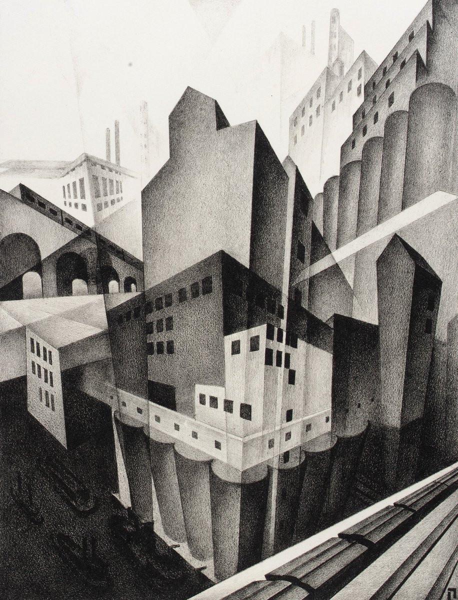 vincempls's tweet photo. "Minneapolis", 1925 lithograph by Ukrainian-American Louis Lozowick, Smithsonian American Art Museum https://t.co/byewbq70v8