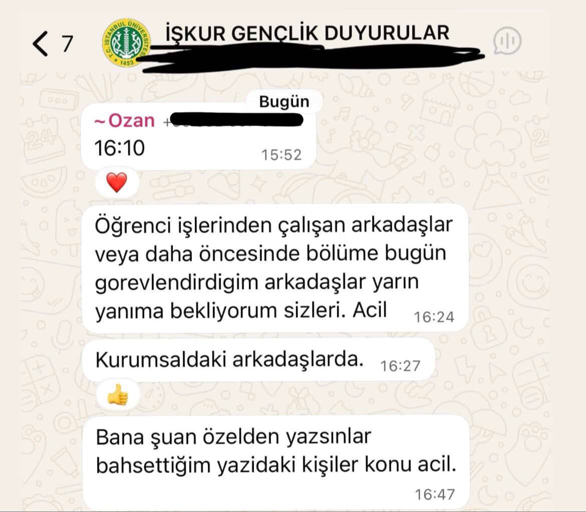 hergelepostasii's tweet photo. İstanbul Üniversitesi İŞKUR sorumlusu Ozan Durusu'nun sistematik mobbingini bir kez daha teşhir ediyoruz!

Üniversitelileri ucuz işgücü olarak kullanmanıza göz yummayacağız! https://t.co/AfwzBCCxm8